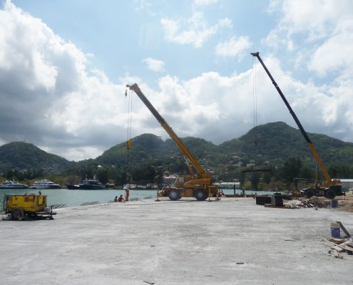 Un muelle de pesca en construcción en las islas Seychelles cofinanciado por la UE. Imagen: UE.